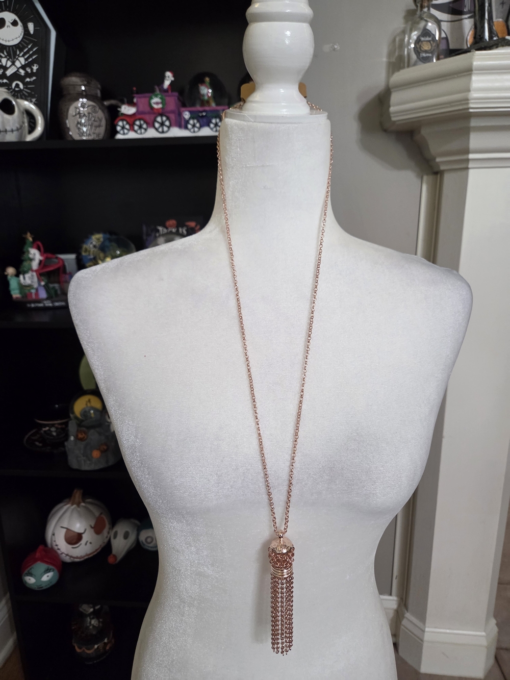 Rose Gold Long Tassel Pendant Necklace for Women